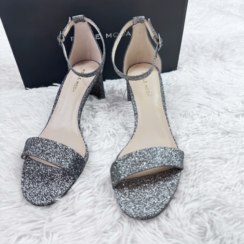 Pelle Moda Moira 2 Metallic Textile Ankle Strap Dress‎ Sandals block heel